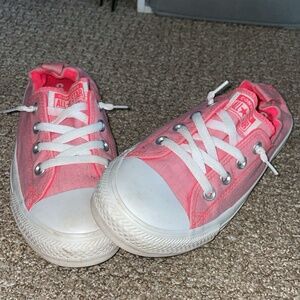 Neon pink slip on Converse